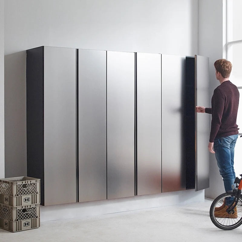 Meuble de rangement utilitaire mural en bois gris métallique pour garage