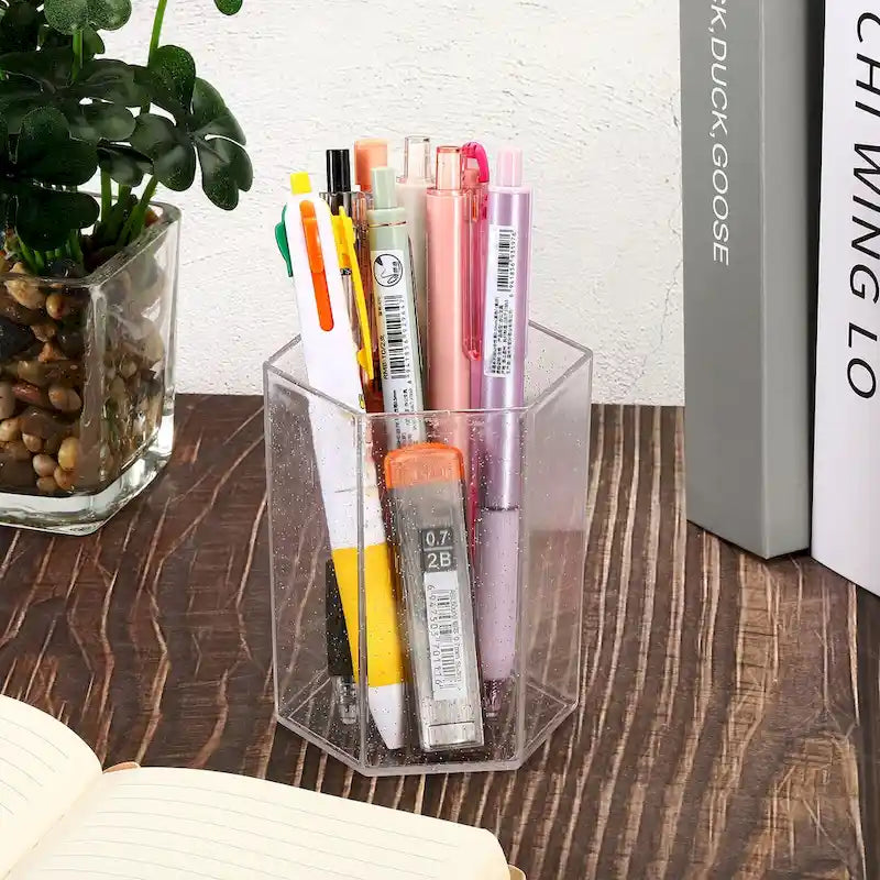 Pot à crayons en acrylique, porte-pinceaux de maquillage, organiseur de bureau hexagonal