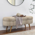 Banc de rangement ovale en tissu rembourré avec pieds en bois d'hévéa pour chambre, entrée, salon (43.5x16x16)