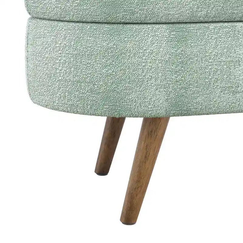 Banc de rangement ovale en tissu rembourré avec pieds en bois d'hévéa pour chambre, entrée, salon (43.5x16x16)