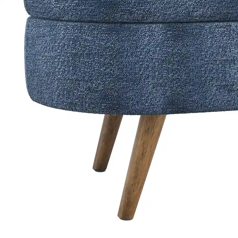 Banc de rangement ovale en tissu rembourré avec pieds en bois d'hévéa pour chambre, entrée, salon (43.5x16x16)