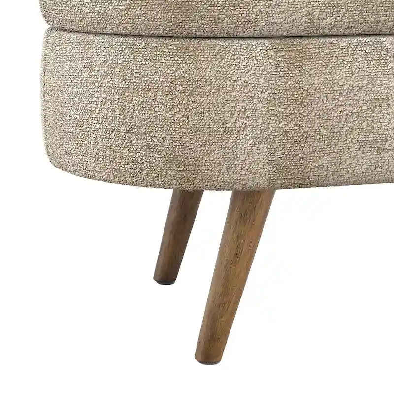 Banc de rangement ovale en tissu rembourré avec pieds en bois d'hévéa pour chambre, entrée, salon (43.5x16x16)