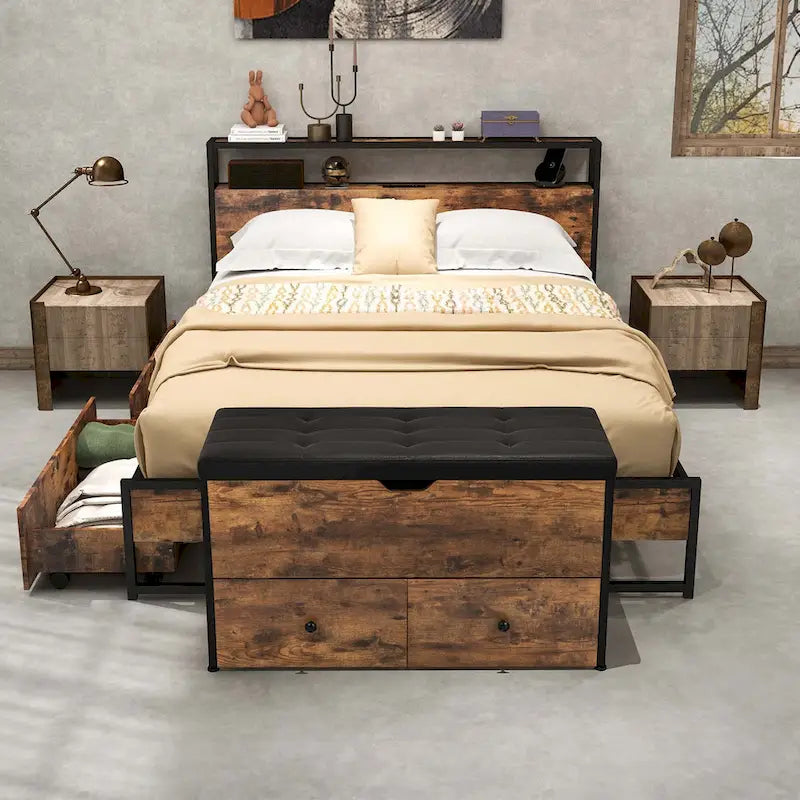 Banc de rangement ottoman en bois avec couvercle à charnière