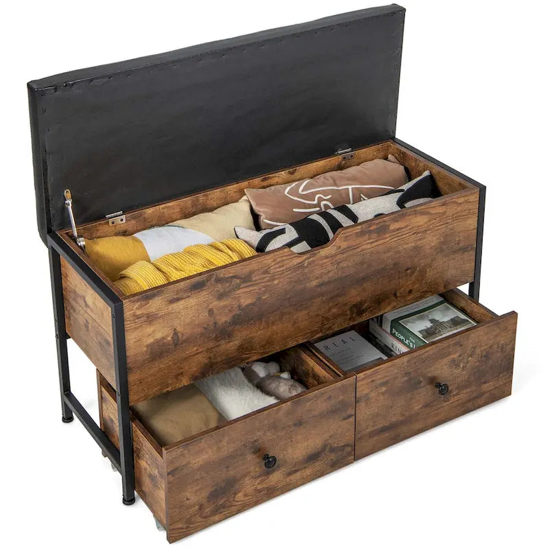 Banc de rangement ottoman en bois avec couvercle à charnière