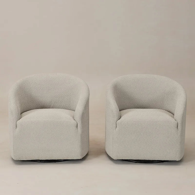 KINWELL 32 W Boucle Upholstered Swivel Barrel Armchair (Set of 2)