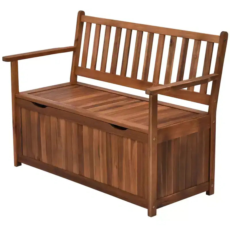 Outsunny 41 Gallon Outdoor Storage Bench, Wooden Deck Box with Inner Waterproof PE Lining, 2-Seat Container for Patio Garden Balcony Yard