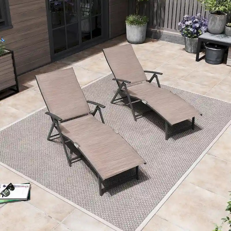 Pellebant 2PCS Adjustable Aluminum Patio Chaise Lounge Chair - N/A