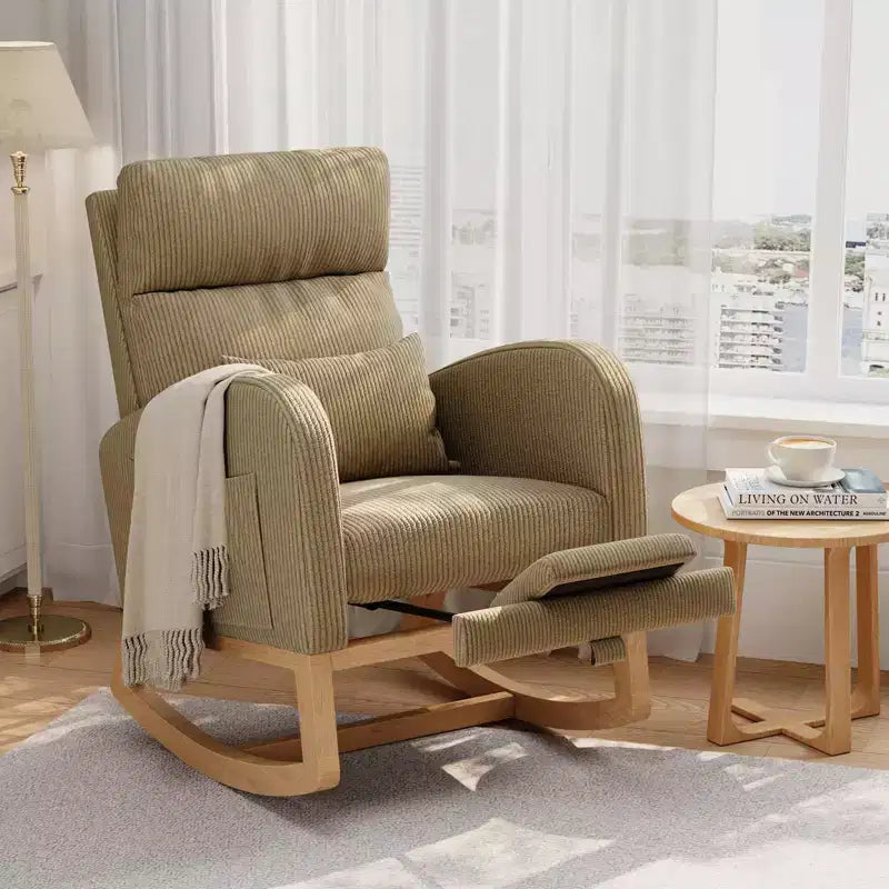 Modern Soft Rocking Chair with Pillow & Side Pockets, for Living Room, Bedroom