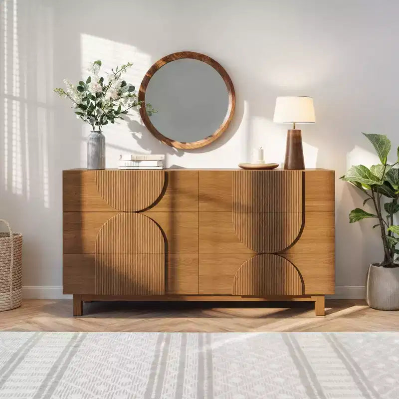 6-Drawer Modern Geometric Dresser, Half-Circle Accent Wide Storage Chest for Bedroom & Living Room