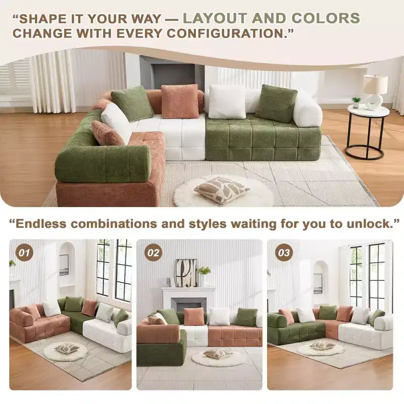 110.23 in. W Colorblock Modular 4-Seater Chenille Sofa with Curved Armrests