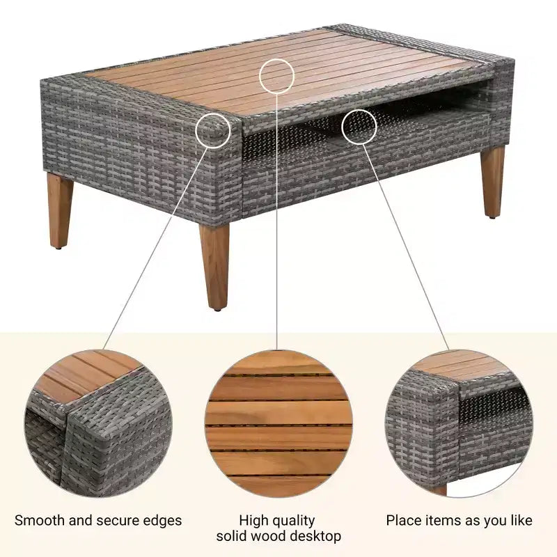 Whisen 6-Pieces All Weather PE Wicker Sofa Set, Outdoor Rattan sofa With Double Cushions