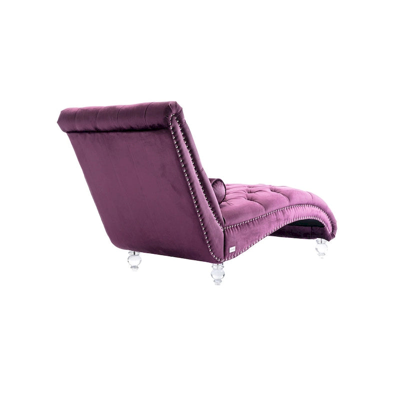 Purple Upholstered Tufted Chaise Lounge Chair with Pillow and Acrylic Legs