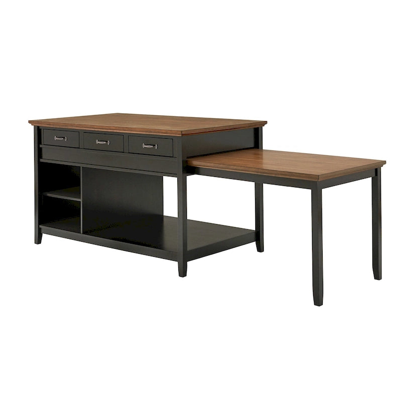 Eleanor Two-Tone Antique Finish Extendable Kitchen Island with 3 Drawers by iNSPIRE Q Classic