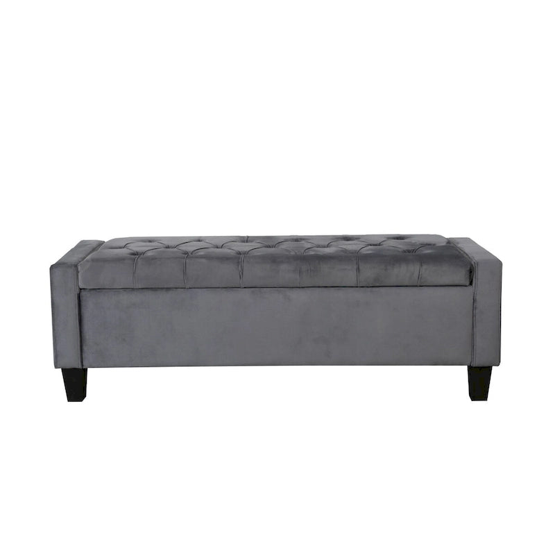 Velvet Button Tufted Flip Top Storage Bench