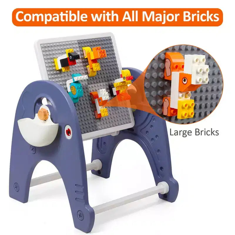 4-in-1 Kids Activity Table Set, Building Block Table with Magenetic Whiteboard, 66pcs Large Bricks and 2 Storage Boxes
