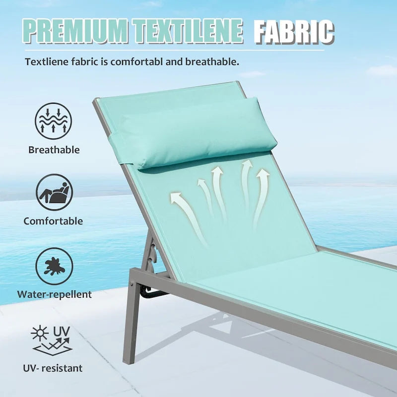 Patio Chaise Lounge Set of 3, Aluminum Pool Lounge Chairs with Side Table, Outdoor Adjustable Recliner All Weather
