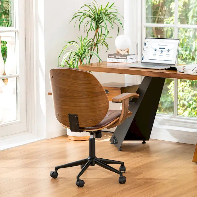 Glitzhome Leatherette Adjustable Swivel Desk Office Chair with Armrest Ergonomic Design