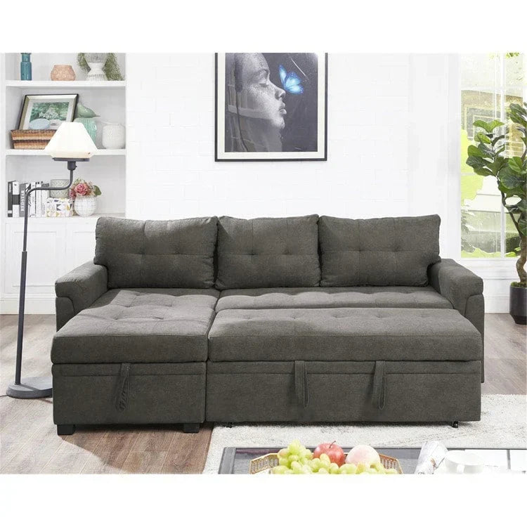 Convertible Reversible Sectional Sofa with Pull-Out Sleeper Bed, Hidden Storage Chaise, and Durable Legs