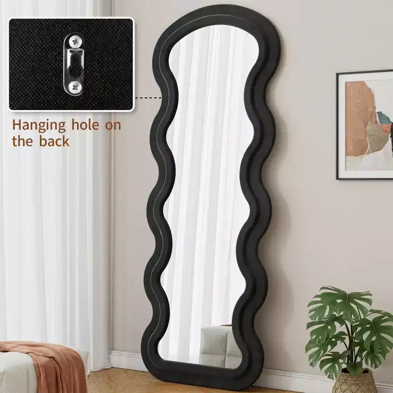 Modern Full Length Mirror, Flannel Vanity Mirror with Wooden Frame