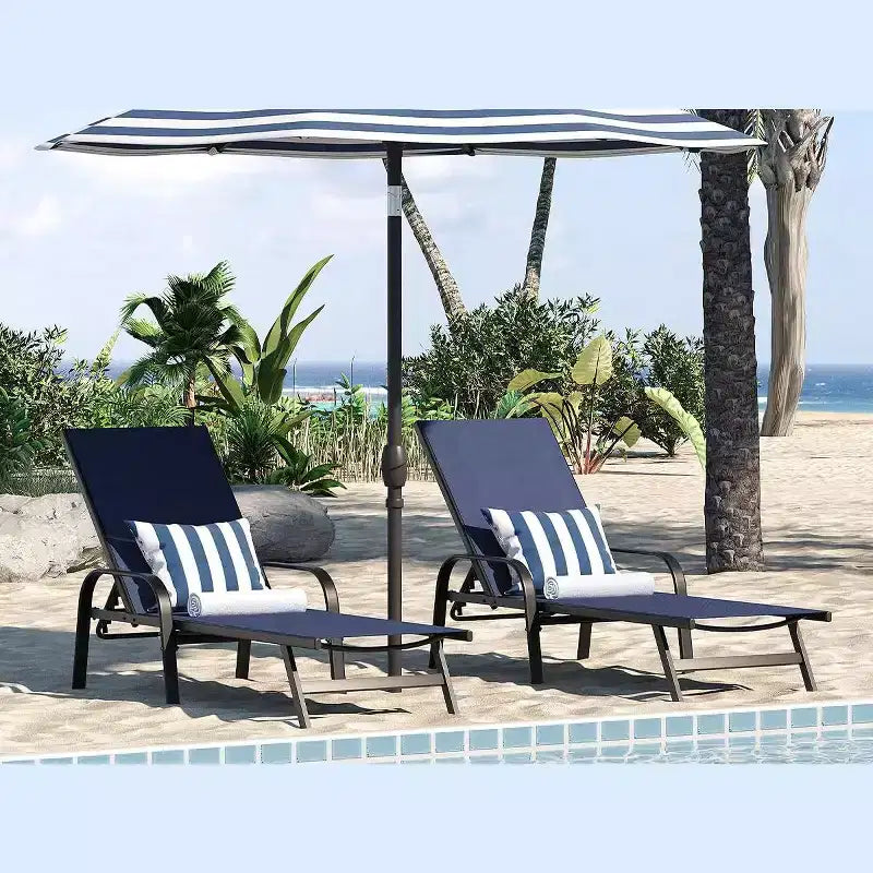 Set of 2 Outdoor Patio Chaise Lounge Chairs, 5-Position Adjustable Reclining Chairs with Textilene Fabric, Poolside Loungers for Garden & Balcony