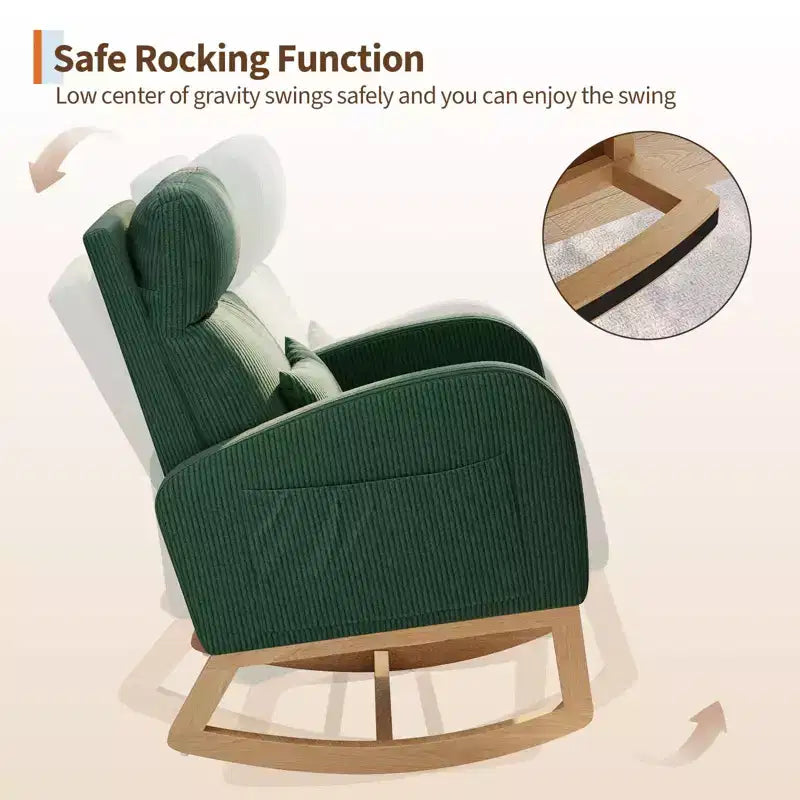 Modern Soft Rocking Chair with Pillow & Side Pockets, for Living Room, Bedroom