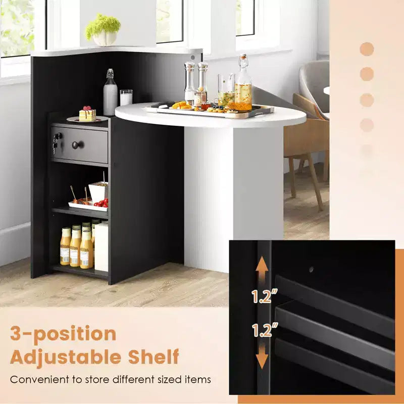 Costway Front Reception Counter Desk Checkout Office Desk with Open Shelf & Lockable Drawer White/Brown/Black