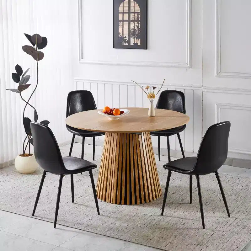 Modern 3-Way Extendable Dining Table, 46 Round Pedestal Table Convertible to 63 & 78.7 Dining Table for Dining Room or Kitchen-Panipeachy