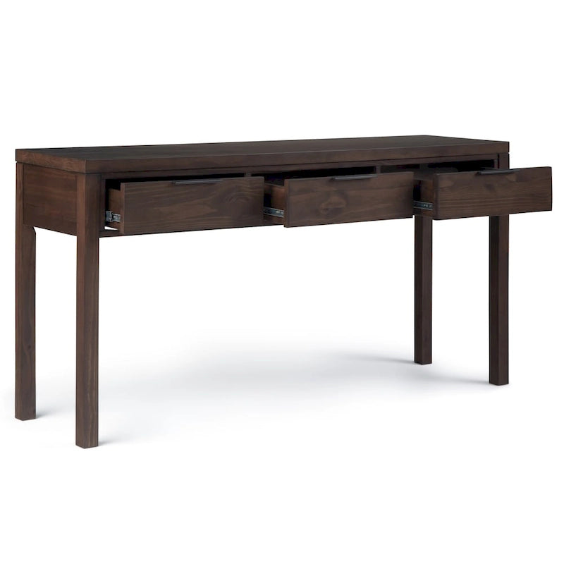 60-Inch Wide Solid Wood Contemporary 3-Drawer Console Table in Warm Walnut Brown