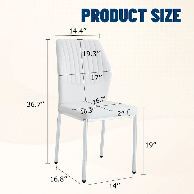 Luxury Simple Chair Set of 6 PU High Resilience Dining Chair with Metal Silver Leg Kitchen Armless Side Chair