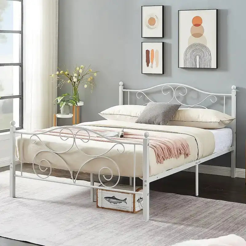 Javlergo Victoria Metal Platform Bed Frame with Headboard and Footboard
