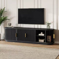 GDFStudio Roy Farmhouse Wooden TV Stand with Sliding Tambour Door and Adjustable Storage