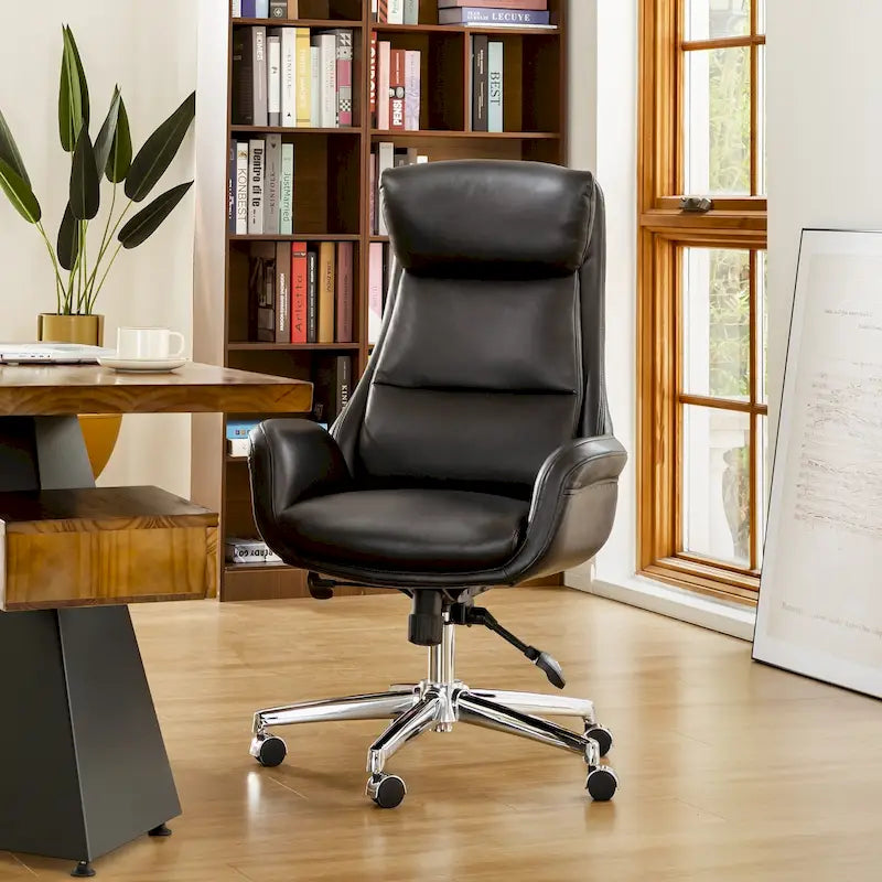Glitzhome 48-inch Mid-century Adjustable Swivel Faux Leather Office Chair