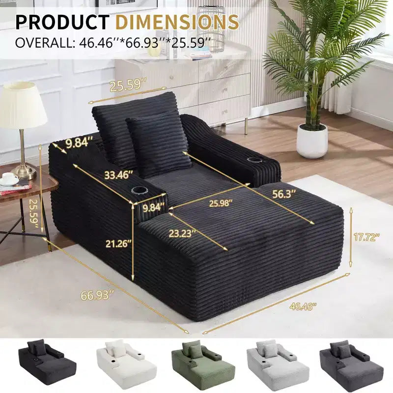 67 Chaise Lounge Chair, Indoor Sleeper Sofa Bed with 2 Pillows, Boneless Single Sofa Couch for Living Room, No Assembly Required