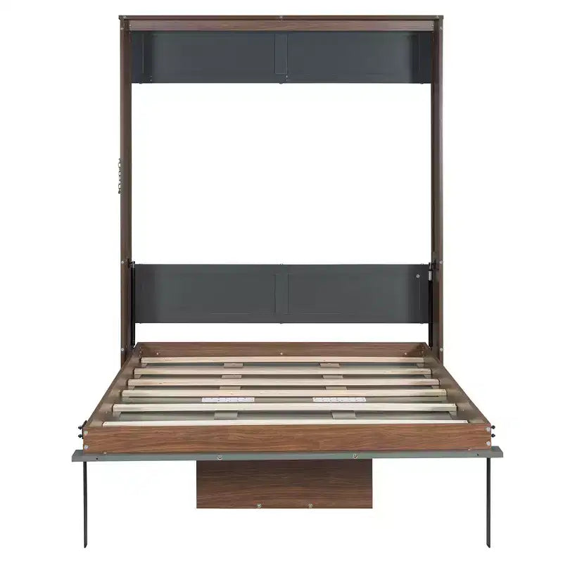 Full Size Murphy Bed, Wooden Full Cabinet Bed Wall Bed with Foldable Desk, Folding Wall Chest Bed for Guest Room Office