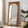 Solid Wood Full-Length Mirror with Cherry Blossom Carving - 180x90x4cm (Stand Not Included)