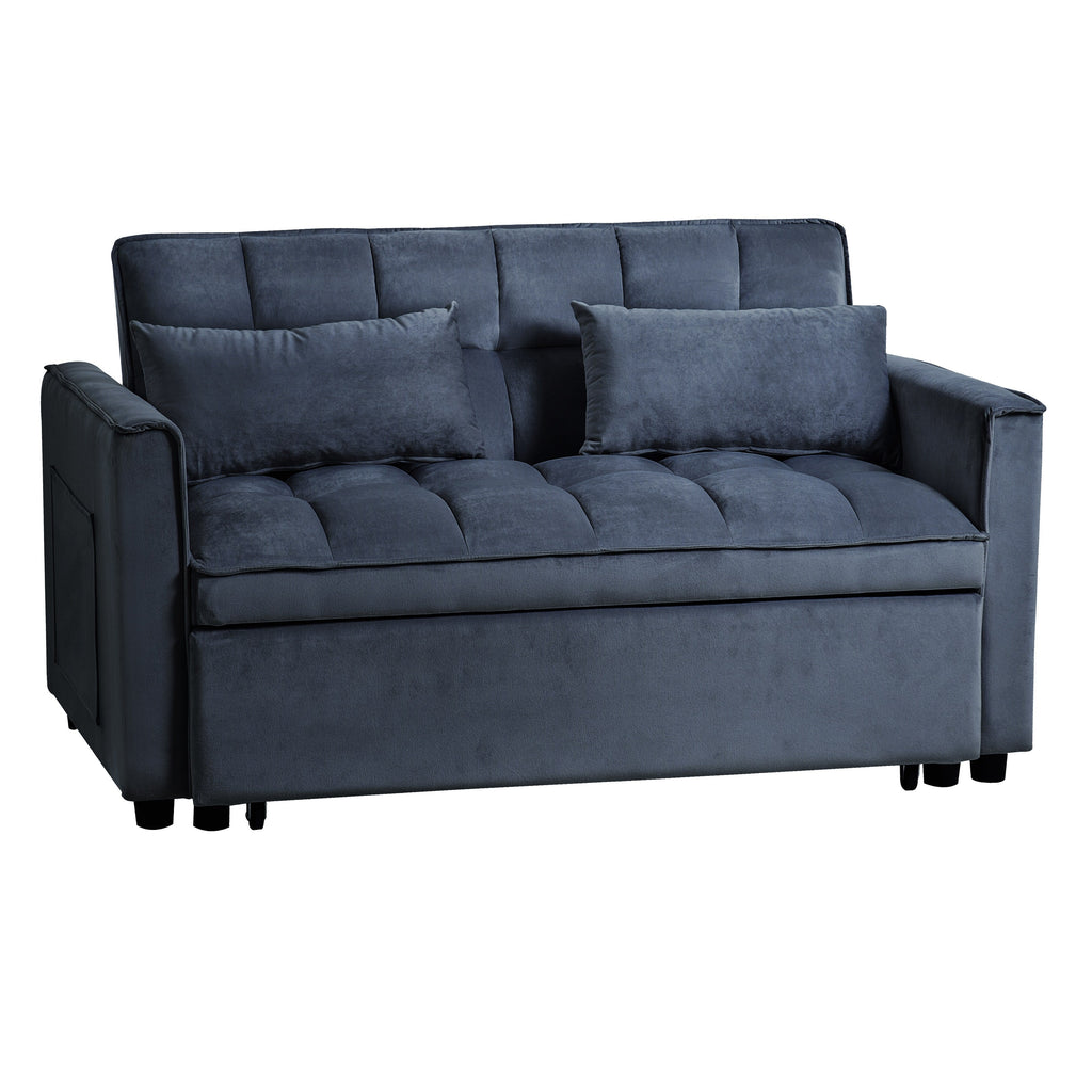 Modern Pull-Out Couch Bed, 3-in-1 Sleeper Sofa with Adjustable Backrest, Velvet Loveseat, Pillows & Side Pockets