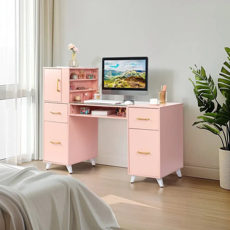 55-Inch Computer Desk with Shelves, Drawers and Cabinet