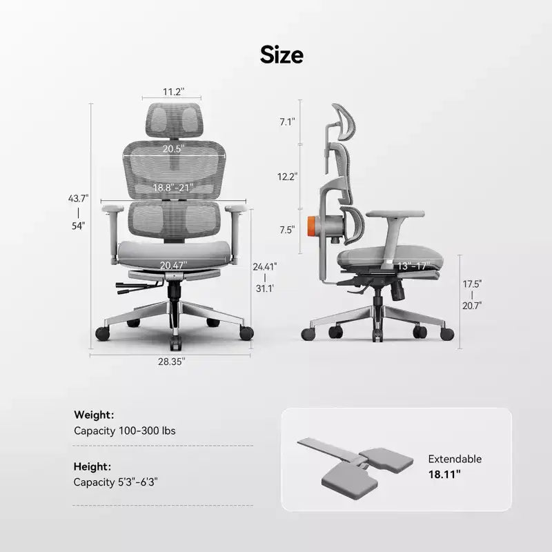 Newtral Ergonomic Office Chair with Footrest - 4D Armrest Recliner Chair - NT002+LAPD-GRAY