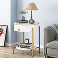 Myhozm Modern End Table with Storage Drawer, Round Nightstand with Metal Legs for Living Room, Bedroom, Office