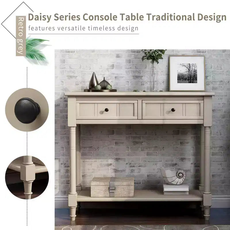 The Misty Moon Daisy Series Console Table Traditional Design with Two Drawers and Bottom Shelf (Espresso)