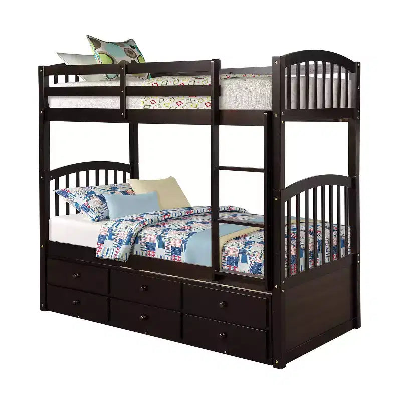 Twin Bunk Bed with Ladder, Safety Rail, Twin Trundle Bed with 3 Drawers for Teens Bedroom, Guest Room Furniture