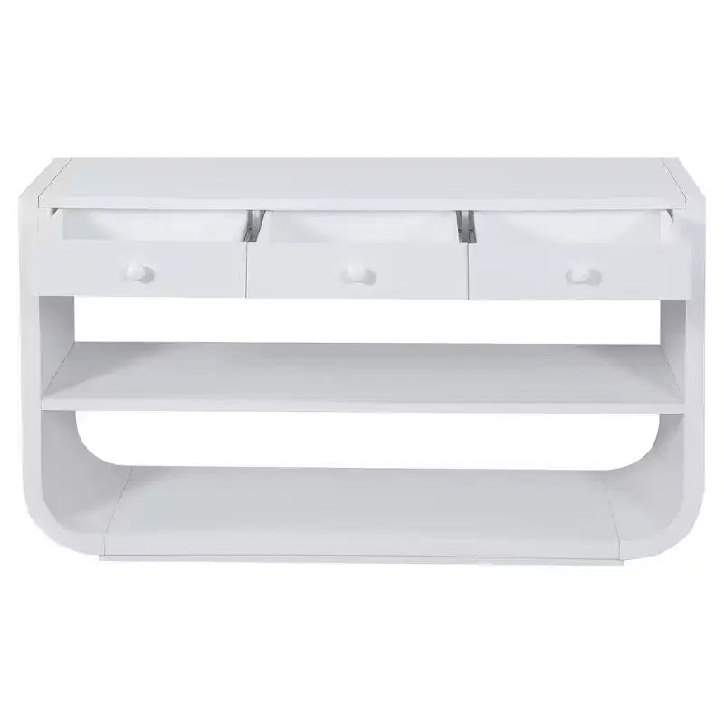 ModernLuxe Curved Console Table Entryway Table Sofa Side Table Display Stand Accent Table with 3 Soft-Close Drawers & 2 Open Shelves