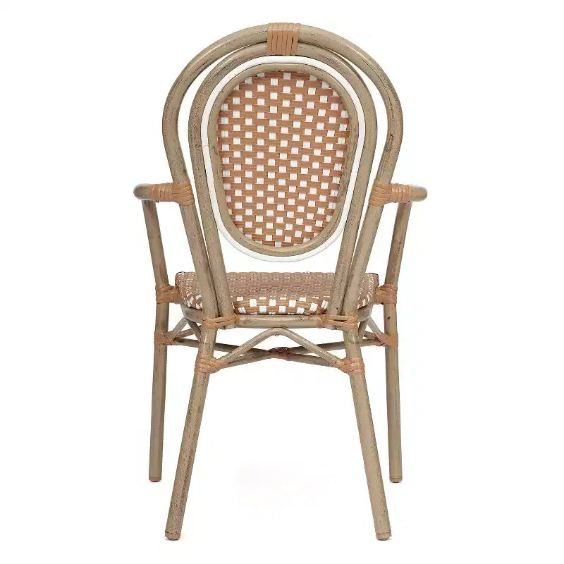 Flash Furniture 4 Pack Lourdes Indoor/Outdoor Commercial Thonet Bistro Stacking Chair with Arms, PE Rattan and Aluminum Frame