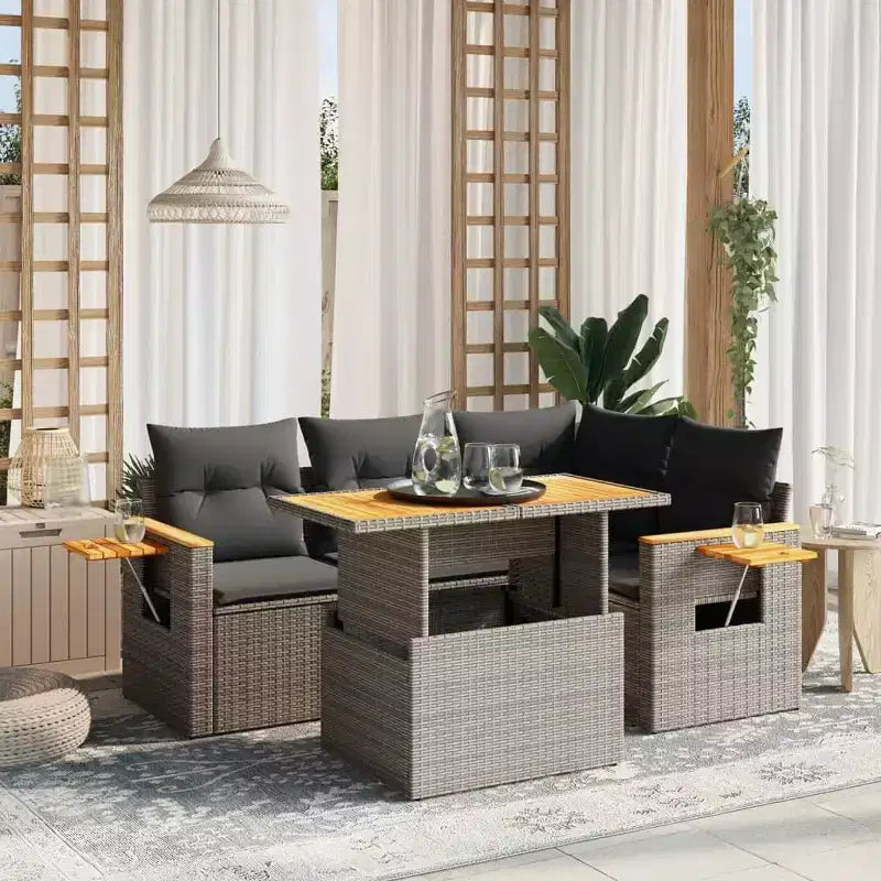 vidaXL 4 Piece Patio Sofa Set with Cushions Poly Rattan Acacia