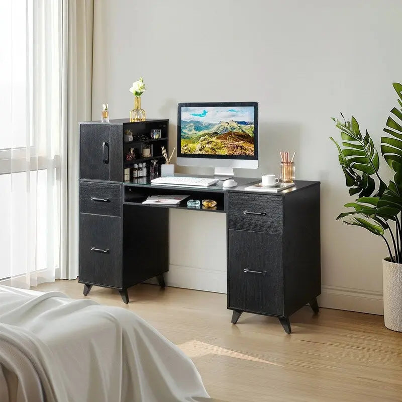 55-Inch Computer Desk with Shelves, Drawers and Cabinet