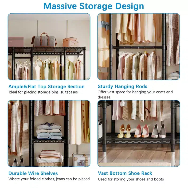Extra Large Portable Closet Rack Heavy Duty Clothes Rack Max Load 1300 lbs