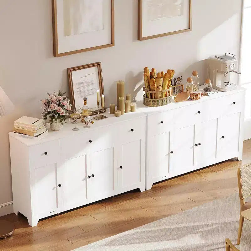55 Sideboard Buffet Cabinet with 3 Drawers & 4 Doors, Adjustable Shelf Kitchen Storage Console for Dining Room Living Room