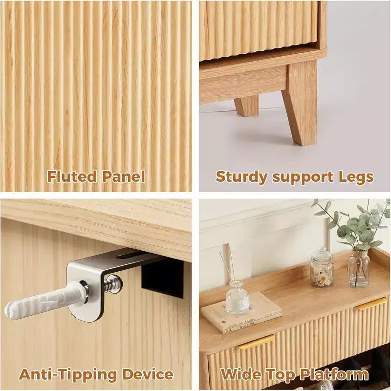 Slim Fluted Shoe Cabinet for Entryway  Modern Narrow Hallway Organizer with 2 Doors, Adjustable Shelves, Compact Storage Solution for Home