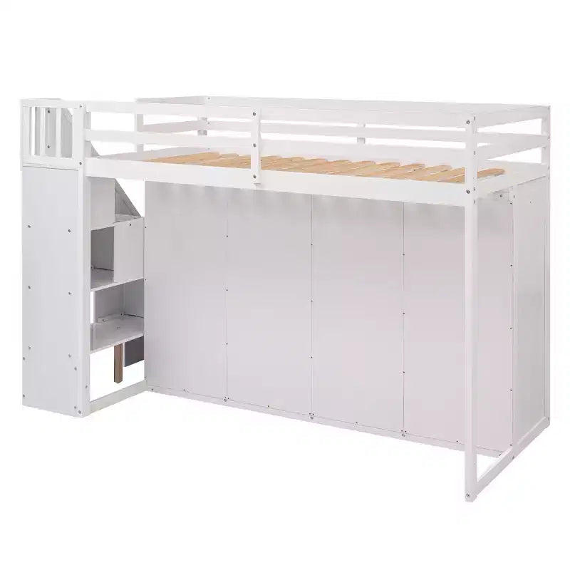 93.3 Functional Loft Bed with Wardrobes, Shelves, Drawers and Storage Ladder