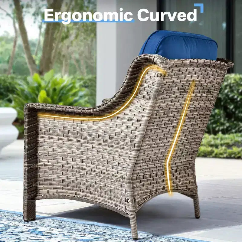 HOMLUX 6 PCS Patio Wicker Conversation Set 3-Seat Sofa with Cushion, Rattan Chairs, Ottomans, Coffee Table